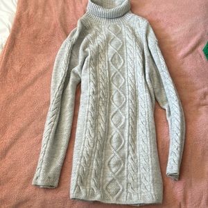 Grey Wool Turtleneck Sweater Dress